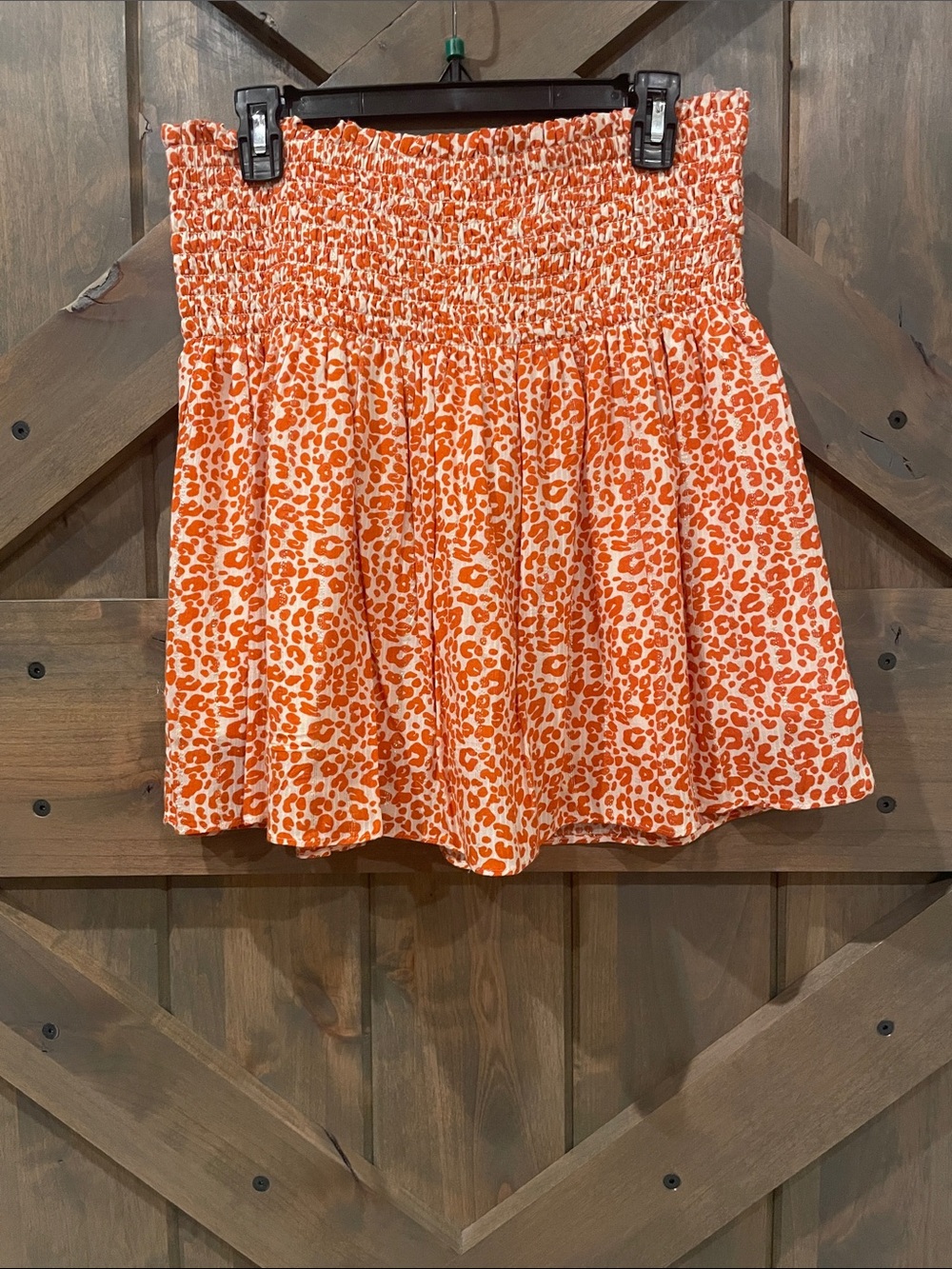 Smocked Waist Orange Leopard Print Mini Skirt